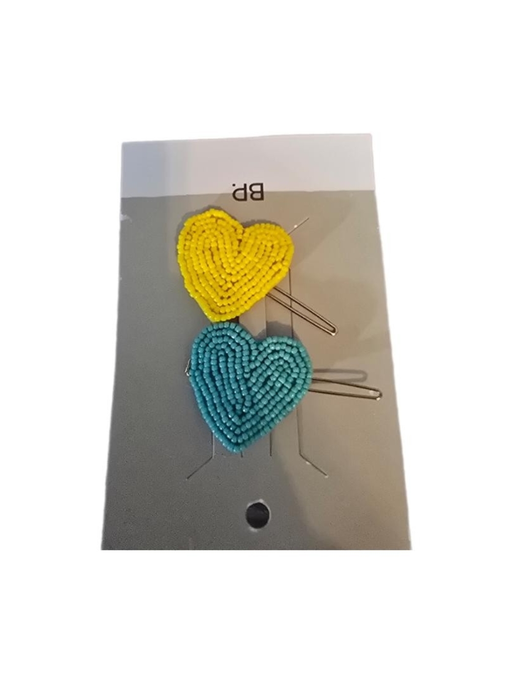 BP Beaded Heart Hair Clips - Yellow & Teal - Kids Accessories